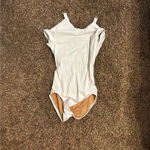 White Short Sleeve Mock Neck Ballet Leotard